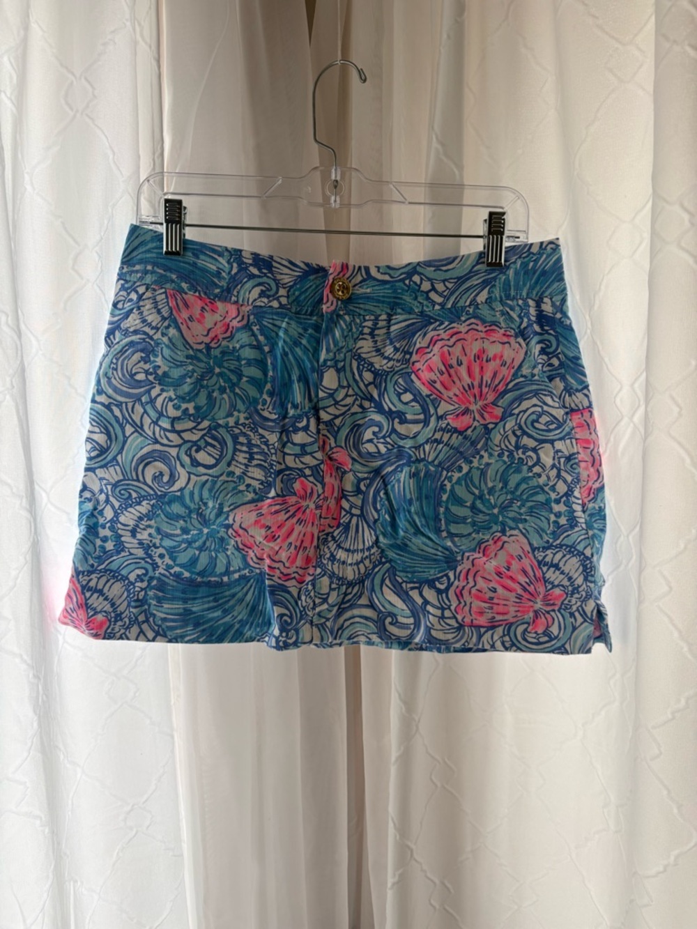 Lilly Pulitzer Blue & Pink Shell-Print Midi Skirt